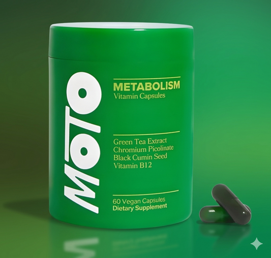 MOTO Cápsulas de Extracto de Té Verde con Cromo, Semilla de Zanahoria Negra y Vitamina B12 | 60 Cápsulas Veganas Sin Gluten Sin OGM