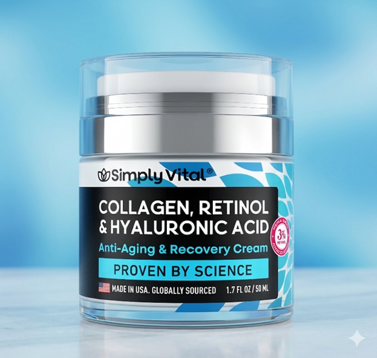 SimplyVital Crema Facial con Retinol, Colágeno y Ácido Hialurónico 50ml | Crema Hidratante Antiedad Sin Parabenos Hipoalergénica Uso Día y Noche