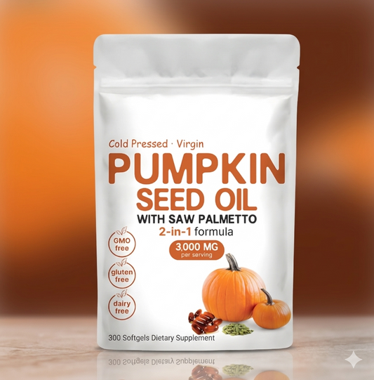 Cápsulas de Aceite de Semilla de Calabaza Cold Pressed 3000mg 300 Softgels | Suplemento de Ácidos Grasos Omega y Antioxidantes de Origen Vegetal