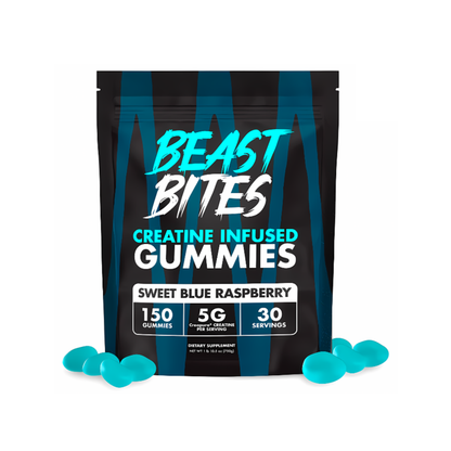 Beast Bites Gomitas de Creatina Monohidratada 5g por Porción 150 Gomas | Sin Gluten Sin Lactosa Sabor Arándano Azul 30 Servicios