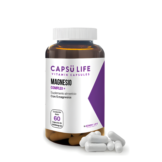 Capsü Life Magnesio Complex 5 en 1 con L-Treonato, Glicinato y Citrato 60 Cáps 1000mg | Con Vitaminas B3, B6 y Vitamina C Sin Rellenos