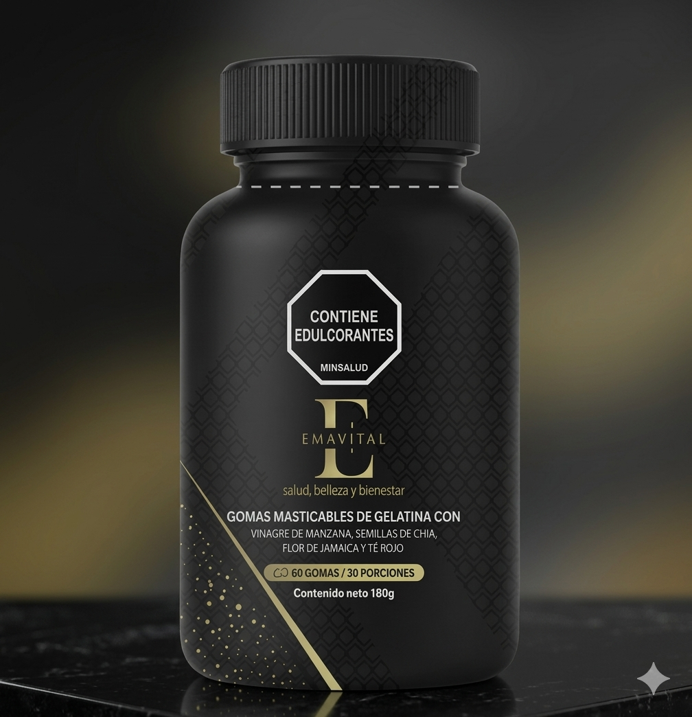 Gomitas de Vinagre de Manzana con Semillas de Chía y Flor de Jamaica 60 Gomas | Con Omega 3 Natural Sin Azúcar Añadida