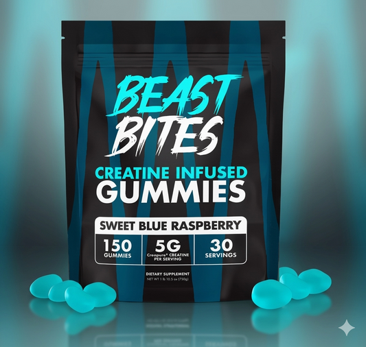 Beast Bites Gomitas de Creatina Monohidratada 5g por Porción 150 Gomas | Sin Gluten Sin Lactosa Sabor Arándano Azul 30 Servicios