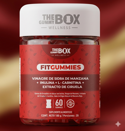 FitGummies Gomitas de Vinagre de Manzana con L-Carnitina 60 pzas | Con Inulina y Extracto de Ciruela Sabor Cereza