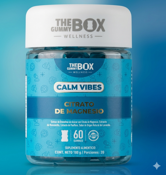 Calm Vibes Gomitas de Citrato de Magnesio 60 pzas | Suplemento de Magnesio Sabor Lavanda para Rutina Nocturna